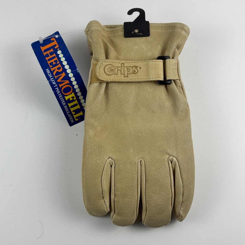 Wells Lamont Grips Leather Gloves Mens Medium Tan New Insulated Precurved 1125